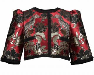 Dolce & Gabbana Red, Gold & Black Brocade Cropped Jacket