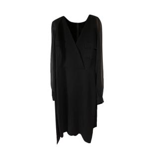 MaxMara Black Silk Crepe Dress with Chiffon Sleeve