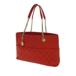 Chanel CC Red Quilted Leather Tote Bag