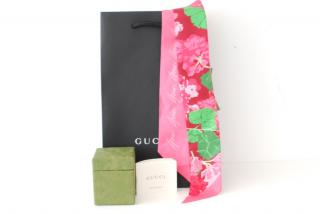 Gucci Pink Floral Print Silk Twill Twilly Scarf