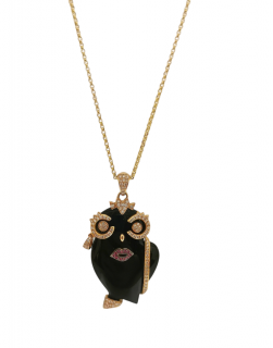 Madame Onyx & Diamond Owl Pendant Necklace