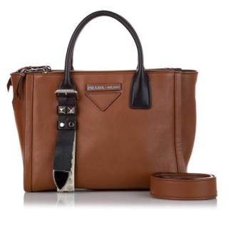Prada Tan & Black Leather Grace Lux Concept Tote Bag