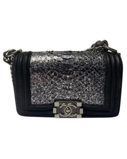 Chanel Silver Python & Black Leather Boy Bag