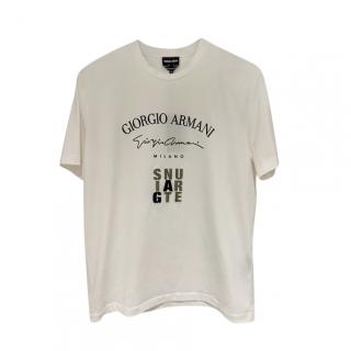 Giorgio Armani White Logo Signature Print T-Shirt