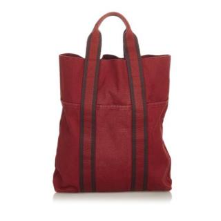 Hermes Vintage Red Canvas Fourre Tout Cabas Tote Bag
