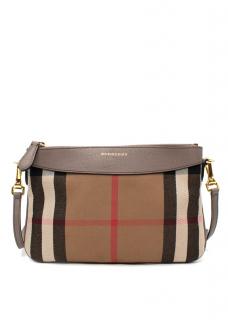 Burberry Taupe Leather & House Check Cross Body Bag