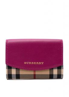 Burberry Fuchsia Leather & House Check Canvas Small Continental Wallet