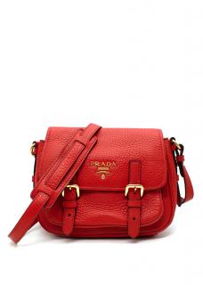 Prada Red Pebbled Leather Messenger Shoulder Bag
