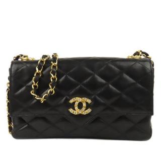 Chanel Black Leather Quilted CC Lock Flap Bag