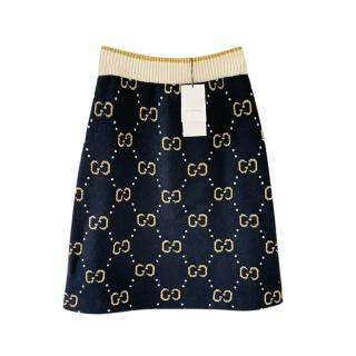 Gucci Black & Gold GG Intarsia Knitted Skirt