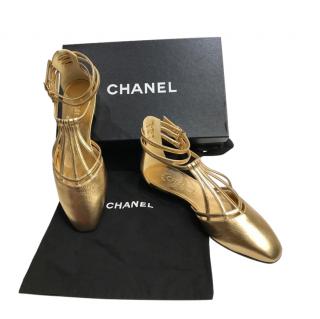 Chanel Metallic Gold Leather Gladiator Sandals