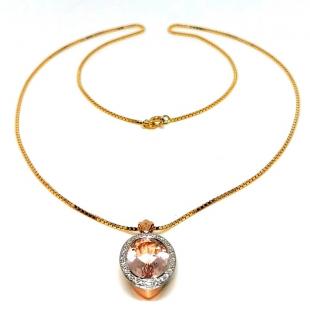 Bespoke 18ct Yellow Gold, Morganite & White Diamond Pendant Necklace
