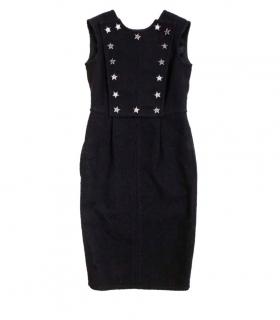 Chanel Paris Dallas Black Boucle Tweed Sheriffs Star Embellished Dress