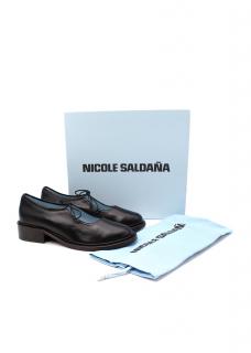 Nicole Saldana Black Leather Fabiana Mary-Jane Shoes