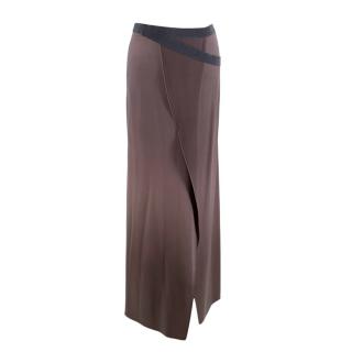 Brunello Cucinelli Brown Silk Maxi Skirt With Asymmetric Wais
