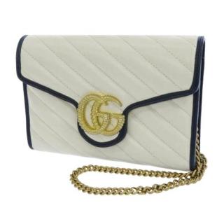 Gucci GG Marmont White & Navy Leather Chain Wallet