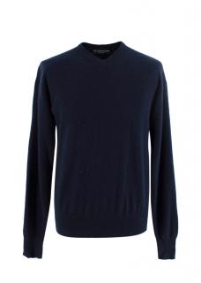 James Saville Row Navy V-Neck Cashmere Sweater 