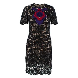 Ederm Black Guipure Lace Applique Dress