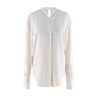 Helmut Lang Ivory Jacquard Twill Knotted Open Back Shirt
