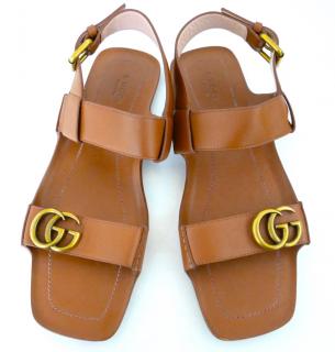 Gucci GG Tan Leather Sonique Sandals