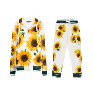 Dolce & Gabbana White Sunflower Print Hoodie & Joggers