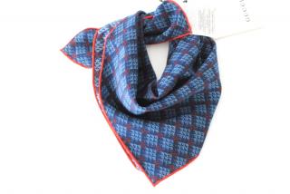 Gucci Blue & Red GG Patterned Silk Twill Square Scarf 