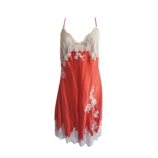 Marjolaine orange silk lace trim slip dress