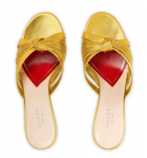 Gucci Gold Leather Knotted Slides