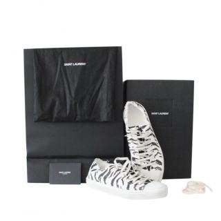 Saint Laurent White & Black Printed Canvas Sneakers