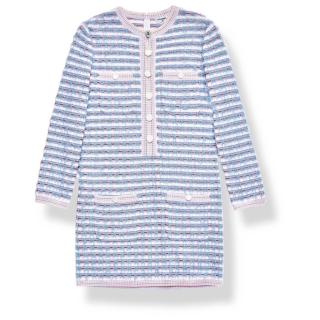 Chanel La Pausa Blue & White Striped Boucle Knitted Dress