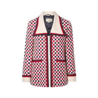 Gucci Navy, Red & White Checkerboard Knitted Jacket
