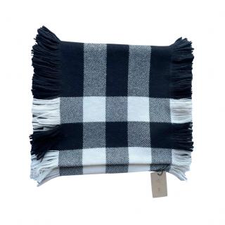 Burberry Navy House Check Fringed Scarf