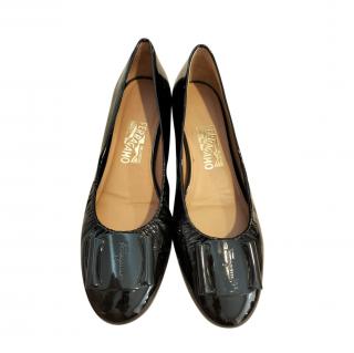 Salvatore Ferragamo Black Patent Ballet Flat Shoes