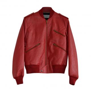 Saint Laurent Red Leather Teddy Bomber Jacket