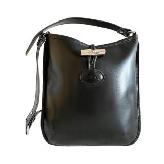 Longchamp Black Leather Messenger Bag