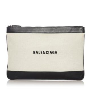 Balenciaga Navy Leather & Canvas Clip M Clutch Bag