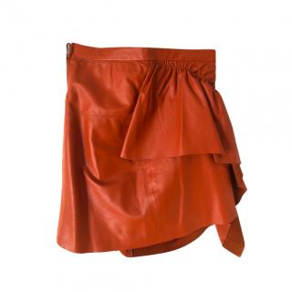 Isabel Marant Tan-Brown Leather Ruffled Skirt