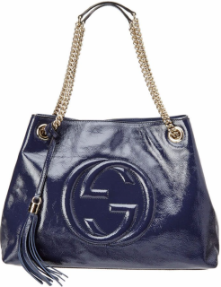 Gucci Navy Patent Soho Disco Chain Strap Tote Bag