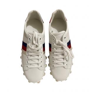 Gucci White Leather Faux-Pearl Edged Low-Top Trainers