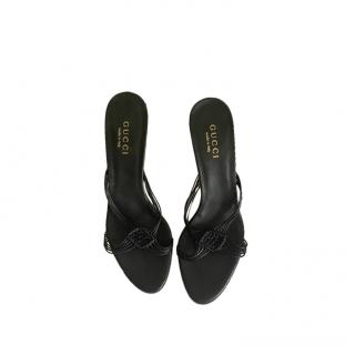 Gucci Vintage Black Leather Braided Heeled Sandals