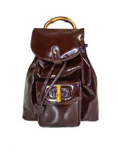 Gucci Burgundy Patent Leather Bamboo Top Handle Backpack