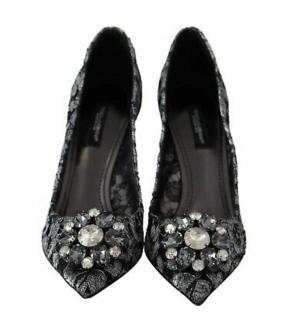 Dolce & Gabbana Charcoal Taormina Lace Heeled Pumps