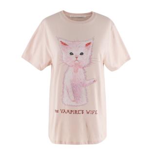 The Vampire's Wife Pale-Pink Kitten Logo Print T-Shirt