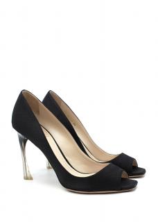 Christian Dior Black Peep Toe Transparent Heel Pumps