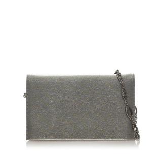 Salvatore Ferragamo Silver Metallic Leather Wallet on Chain