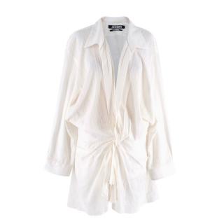 Jacquemus White Cotton-Linen Seersucker La Riviera Shirt Dress
