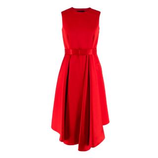 Carolina Herrera Red Satin Pleated Midi Dress