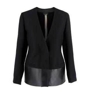 Fendi Black Wool & Faux-Leather Collarless Blazer