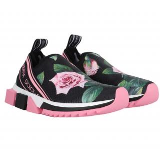 Dolce & Gabbana Black Tropical Rose Mesh Sneakers