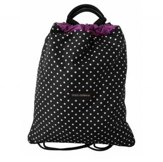 Dolce & Gabbana Black Polkadot Drawstring Backpack